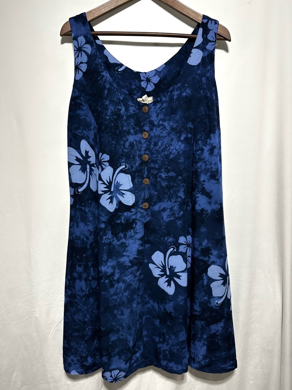 Hawaiian Hibiscus Tropical A Line Dress Swim Cover Up Resortwear Blue L